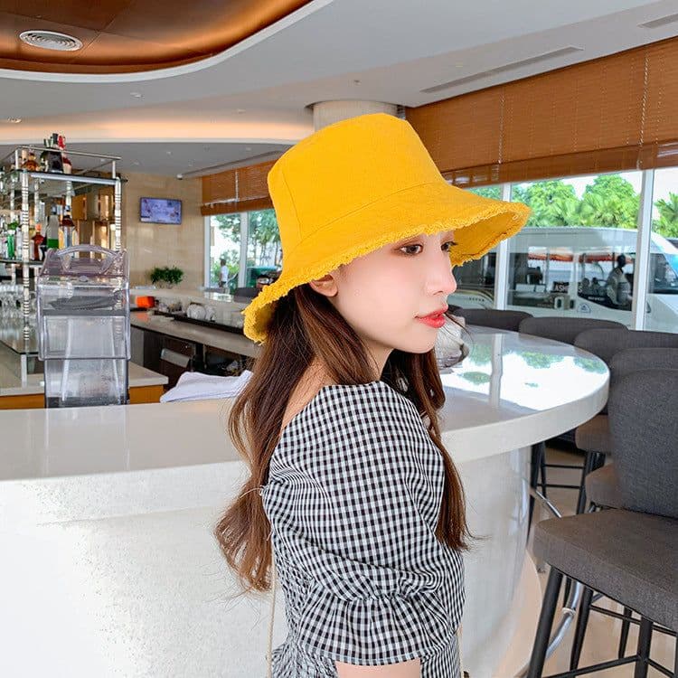 image-Women's Washed Fisherman Hat - Big Brim Korean Style