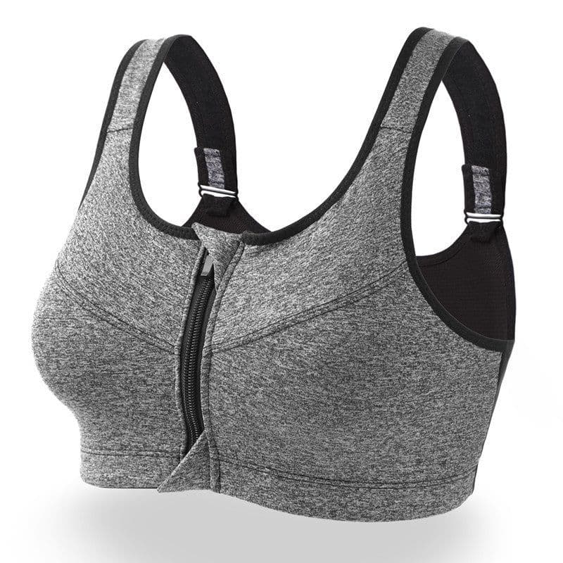 image-Large size front zipper sports bra without rims gathered yoga fitness shockproof running ladies underwear beauty vest