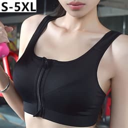 image-Large size front zipper sports bra without rims gathered yoga fitness shockproof running ladies underwear beauty vest