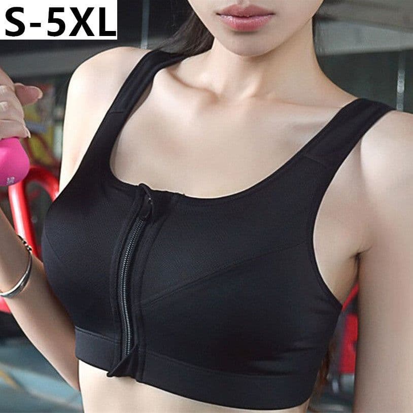 image-Large size front zipper sports bra without rims gathered yoga fitness shockproof running ladies underwear beauty vest