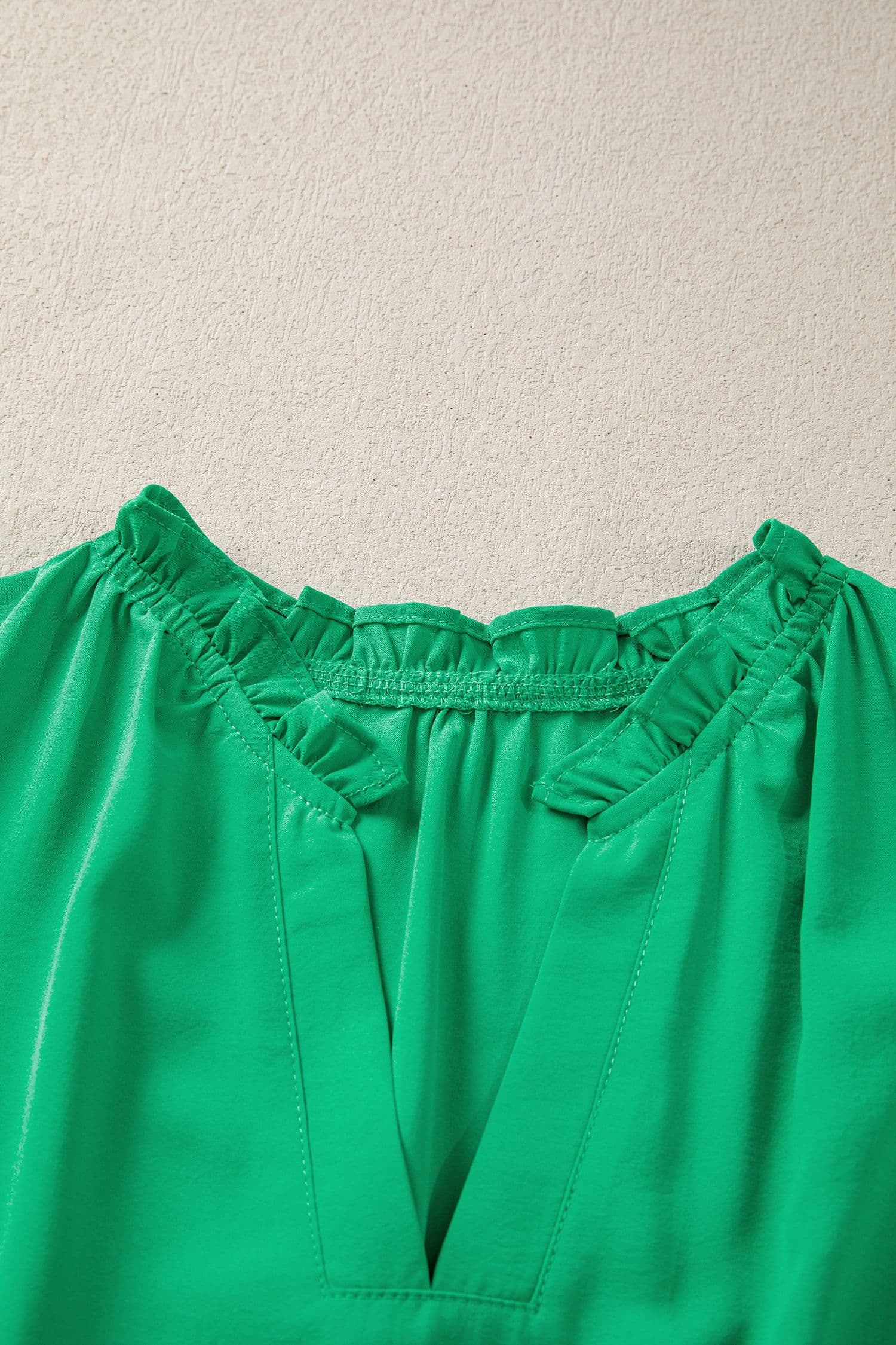 image-Bright Green V Neck Puff Sleeve High Waist Tiered Maxi