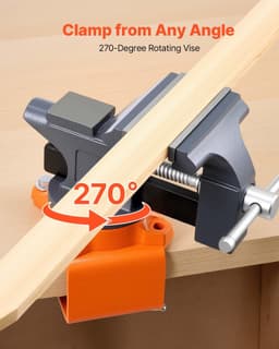 image-VEVOR Bench Vise, 4.5 Inch, Portable Workbench Vice with 270° Swivel Base, Quick Release Rotating Bench Clamp, Cast Iron Construction, for Woodworking, Metalworking, Drilling, Sawing, Cutting Conduit