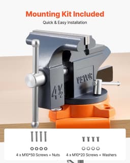 image-VEVOR Bench Vise, 4.5 Inch, Portable Workbench Vice with 270° Swivel Base, Quick Release Rotating Bench Clamp, Cast Iron Construction, for Woodworking, Metalworking, Drilling, Sawing, Cutting Conduit