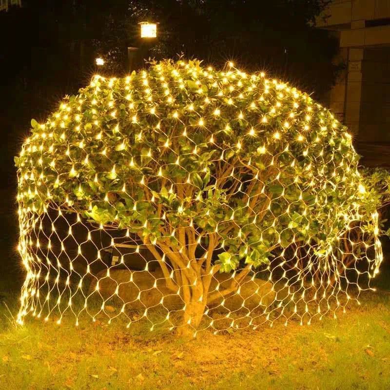 image-3x2M Solar Net mesh Fairy String Lights Christmas Holiday Lamp Outdoor Garden Garland For Xmas Tree Backyard Wedding Party Decor