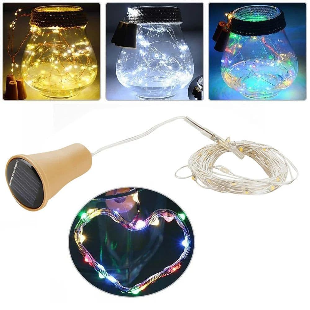 image-2M 20LEDs Solar Wine Bottle String Light DIY Copper Wire Fairy Lights Cork Shape Wedding Party Garden Christmas Decor Lamp