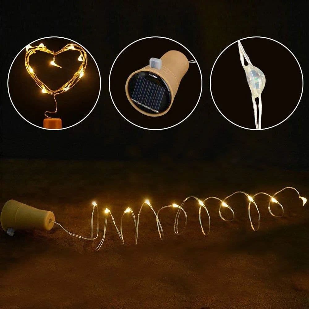 image-2M 20LEDs Solar Wine Bottle String Light DIY Copper Wire Fairy Lights Cork Shape Wedding Party Garden Christmas Decor Lamp