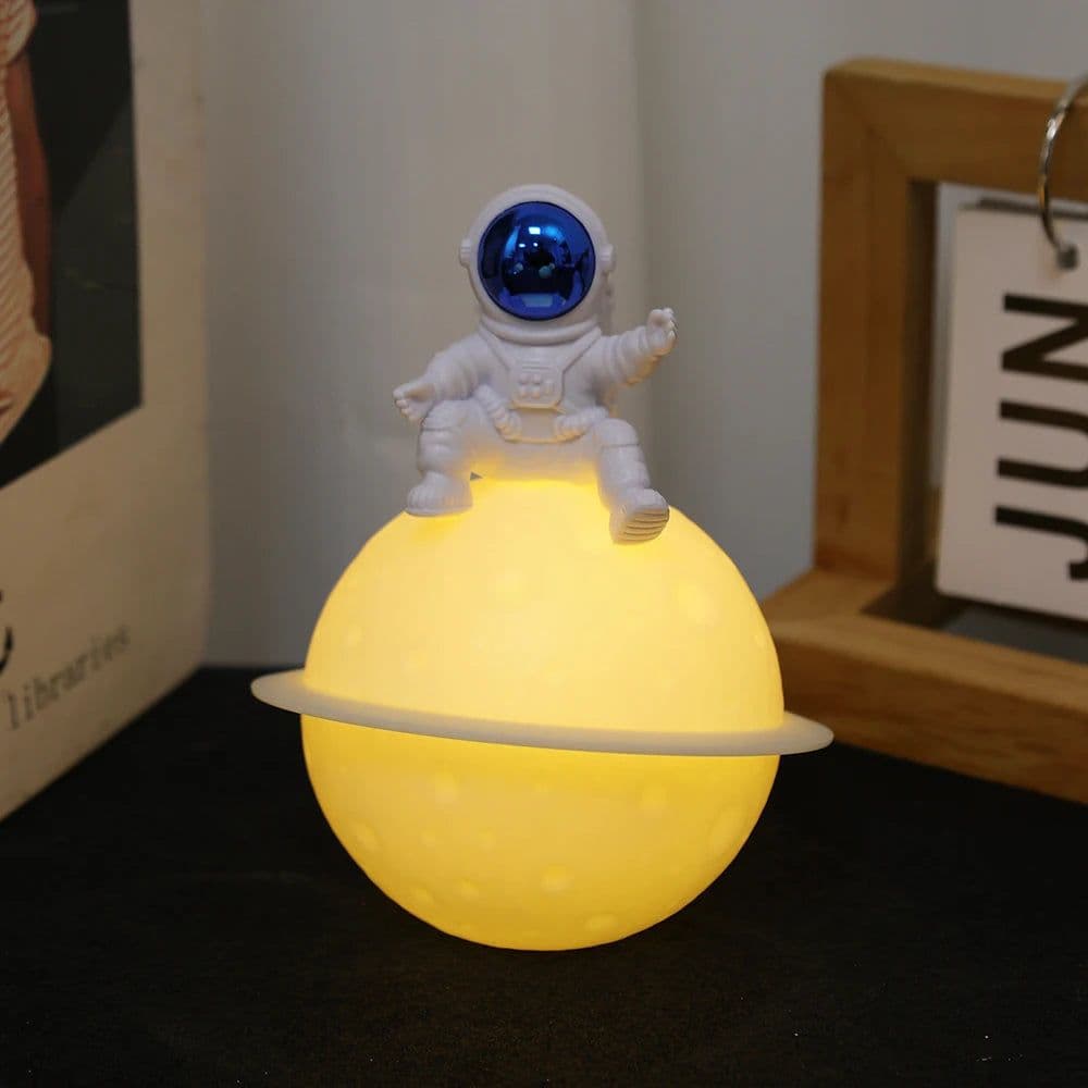 image-Astronaut Sitting in The Moon Night Light Creative Desktop Luminous Planet Lamp Ornament Home Decoration Birthday Kid Gifts