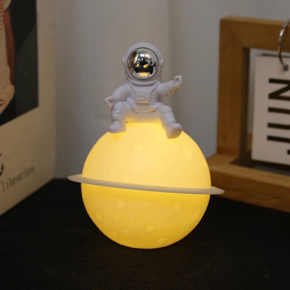 image-Astronaut Sitting in The Moon Night Light Creative Desktop Luminous Planet Lamp Ornament Home Decoration Birthday Kid Gifts