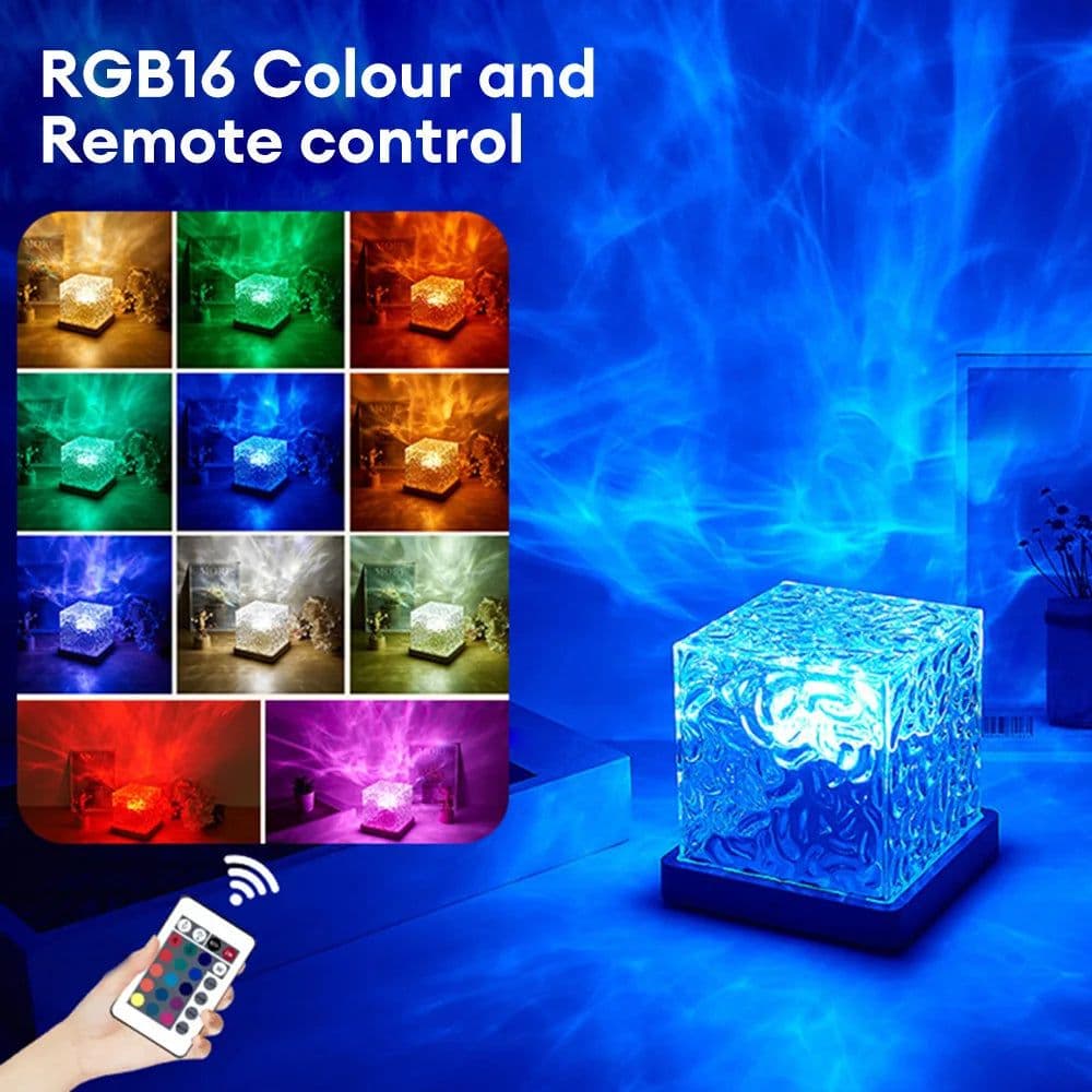 image-Rotating Water Ripple Night Light Projector Crystal Lamp Decoration Home Bedroom Holiday Gift Sunset Lights with Remote Control