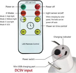 image-LED Solar Bulb Light Waterproof Outdoor 5V USB Charged Hanging Emergency Sunlight Powered Lamp Portable Powerful Indoor House
