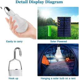 image-LED Solar Bulb Light Waterproof Outdoor 5V USB Charged Hanging Emergency Sunlight Powered Lamp Portable Powerful Indoor House