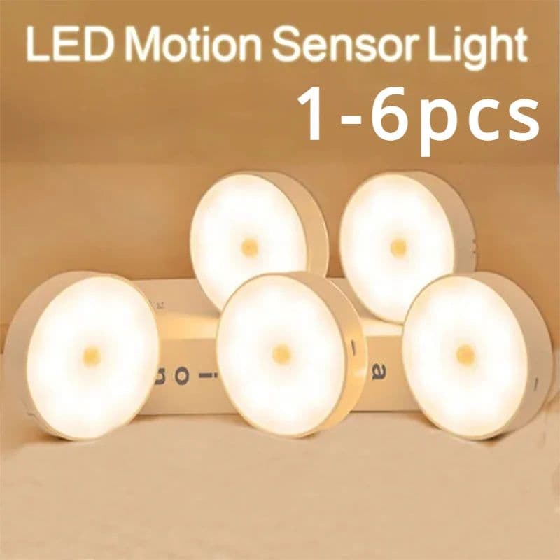 image-PIR Motion Sensor LED Night Bedroom Light Rechargeable Bedside Home Lamp Stairs Kitchen can be used USB Wireless Closet Light