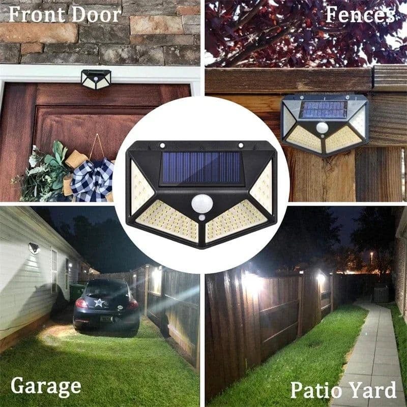 image-1~10PCS 100 LED Solar Wall Lamp Light 4 Sides Luminous With Motion Sensor Outdoor Garden Courtyard Waterproof Powered Sunlight