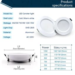 image-LED Downlight Recessed Ceiling Spotlight AC 220V 3W 5W 7W 9W 12W 15W Round Ceiling Spots Lamp For Livingroom Kitchen Bathroom