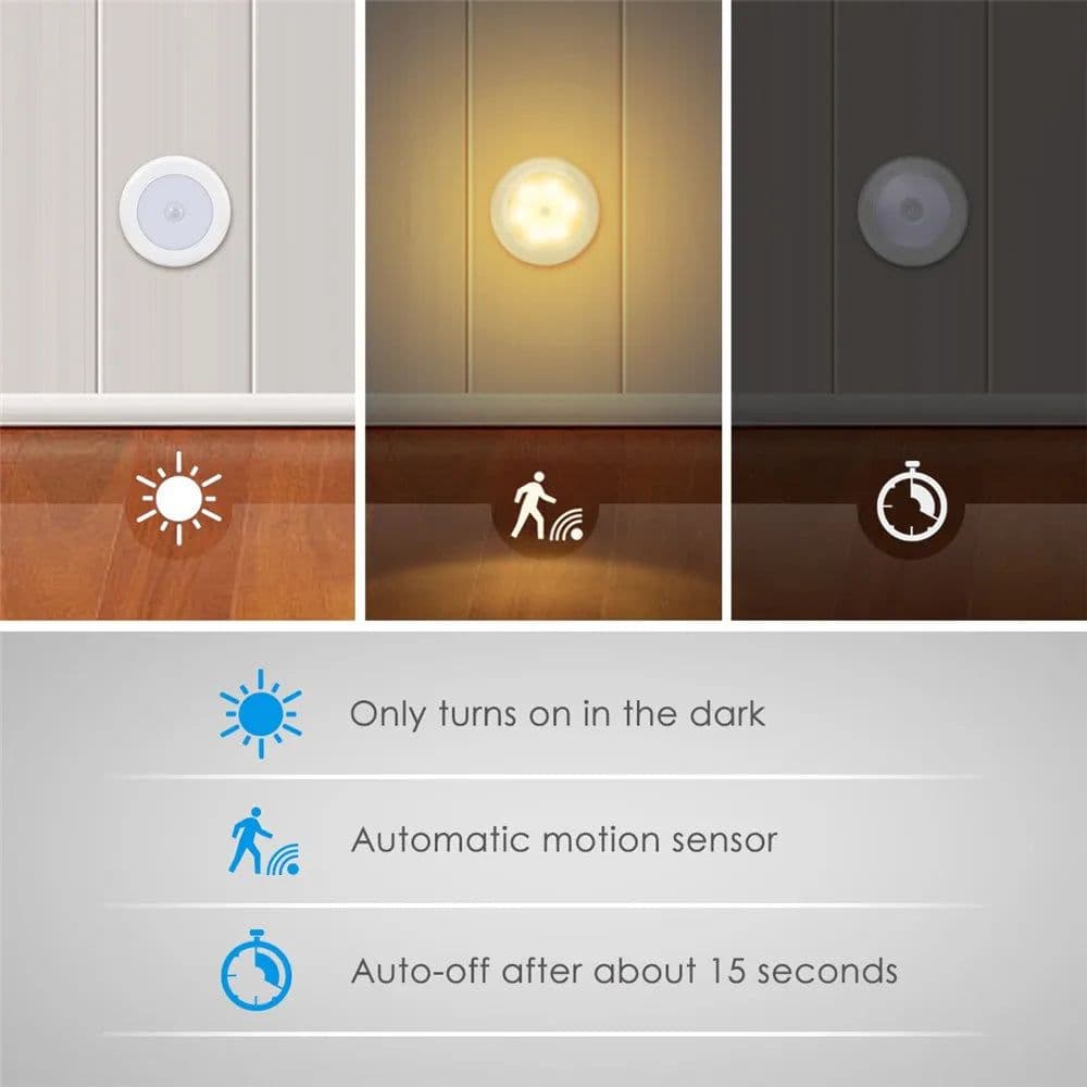 image-Wireless Round Motion Sensor LED Night Light Battery Powered Cabinet Night Lamp Bedside Lights For Bedroom Home Closet Lighting