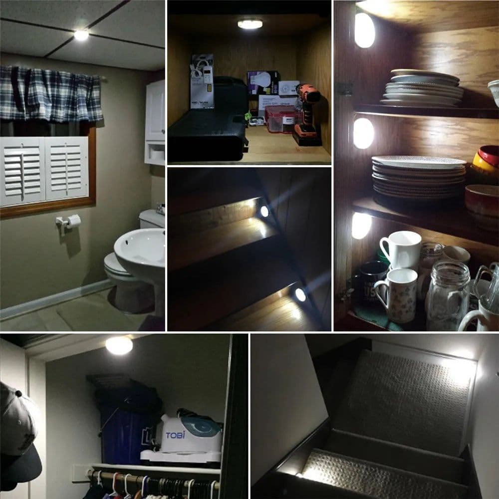 image-Wireless Round Motion Sensor LED Night Light Battery Powered Cabinet Night Lamp Bedside Lights For Bedroom Home Closet Lighting