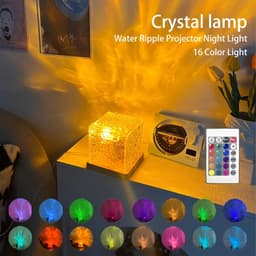 image-Dynamic Rotating Water Ripple Projector Night Light 3/16 Colors Flame Crystal Lamp for Living Room Study Bedroom Rotating Light