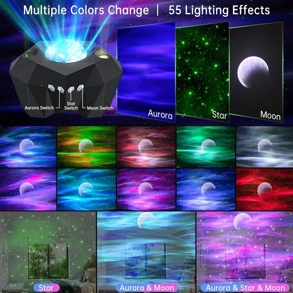 image-Star Lights Aurora Galaxy Moon Projector with Remote Control Sky Night Lamps Kids Adults Gift Bluetooth Music Speaker Home Decor