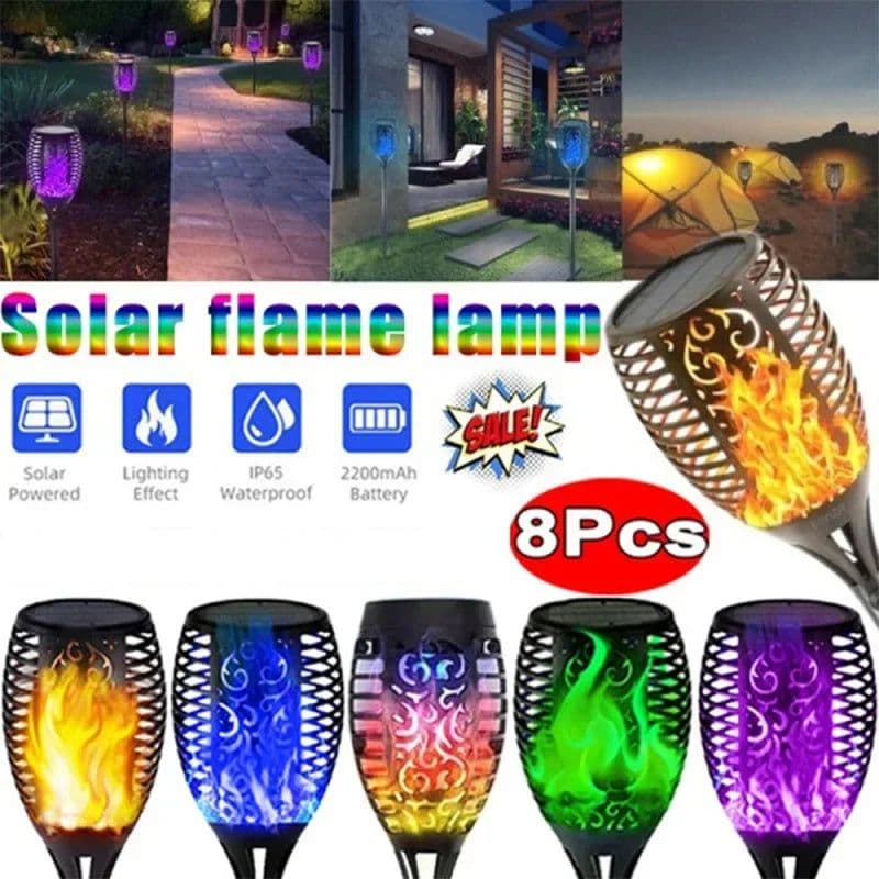 image-1/2/4/6/8Pcs 12/96LED Solar Flame Torch Lights Flickering Lamp Waterproof Garden Decoration Outdoor Lawn Path Yard Patio 5 Color