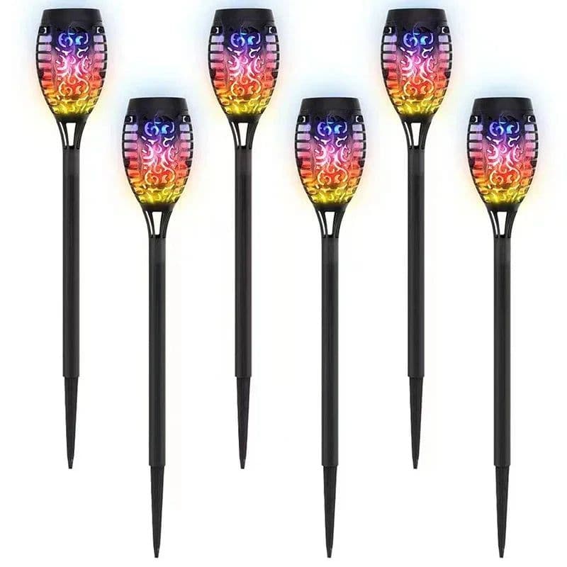image-1/2/4/6/8Pcs 12/96LED Solar Flame Torch Lights Flickering Lamp Waterproof Garden Decoration Outdoor Lawn Path Yard Patio 5 Color