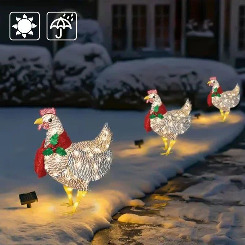 image-Courtyard Christmas Led Night Lights Solar Light Outside Garden Decoration Ornaments Chicken Hen Glowing Pastoral Chickens Lamps