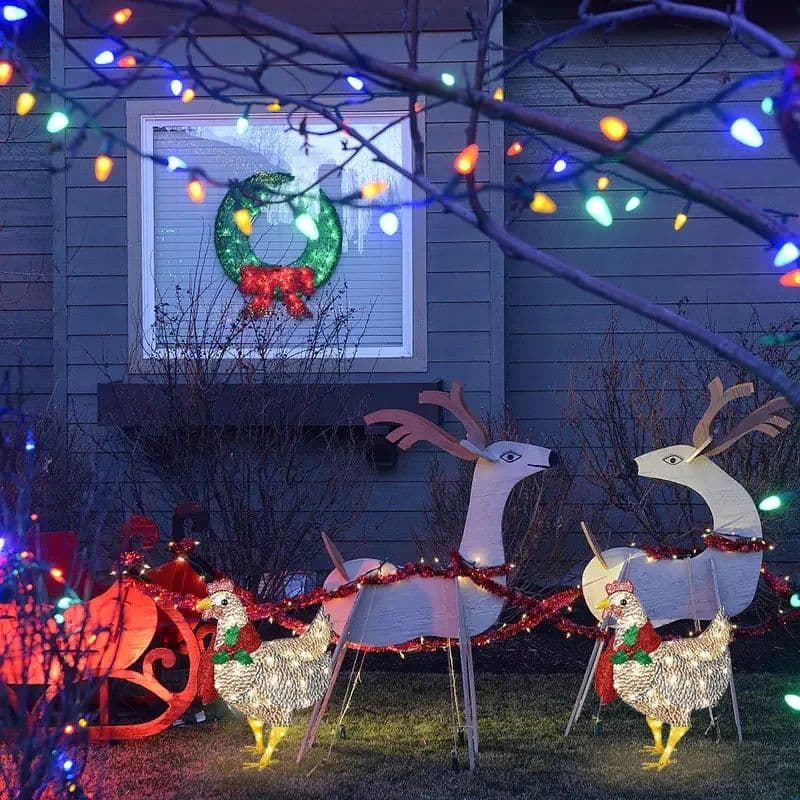 image-Courtyard Christmas Led Night Lights Solar Light Outside Garden Decoration Ornaments Chicken Hen Glowing Pastoral Chickens Lamps