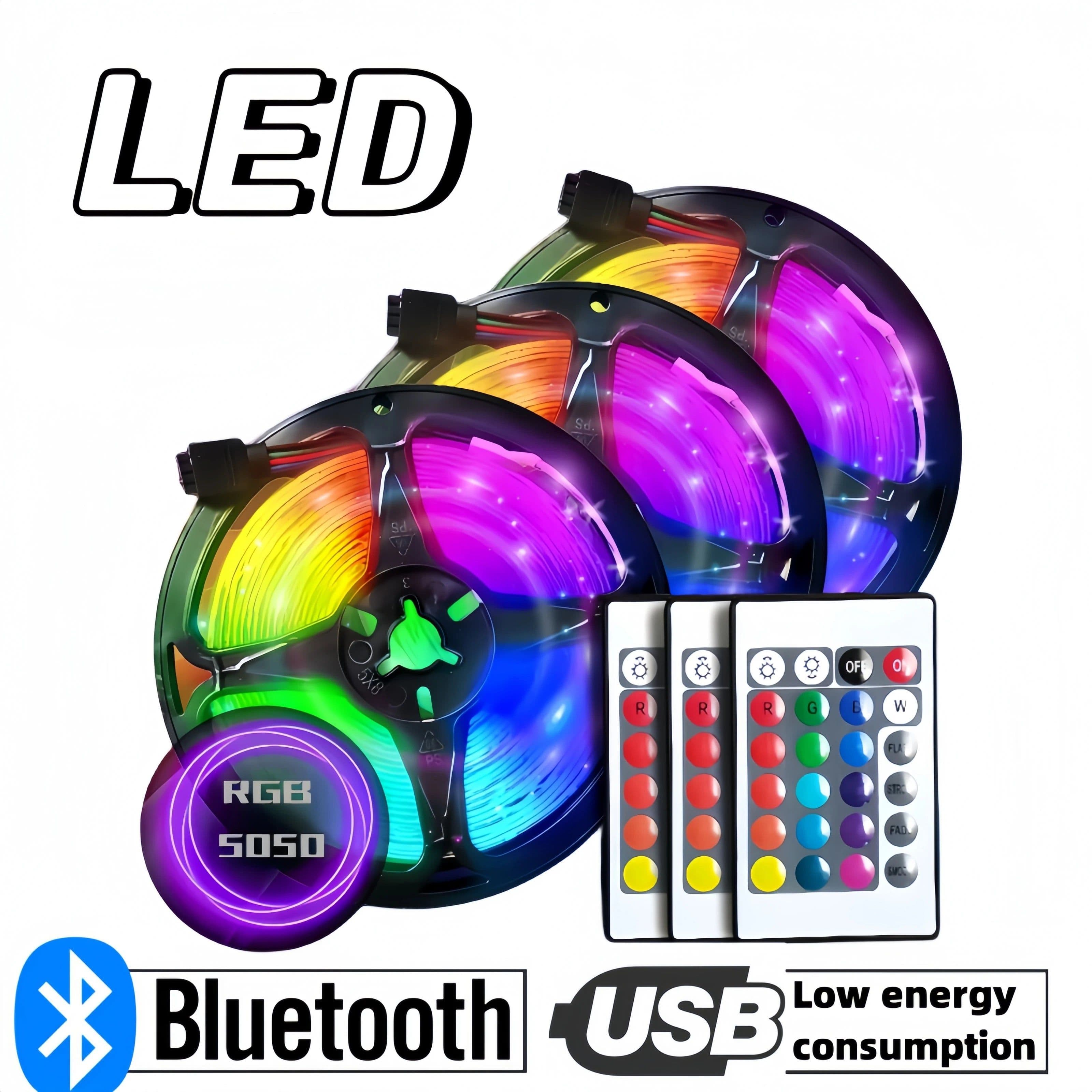 image-LED Strip Light USB Tpae Bluetooth RGB 16 Color LED Strip Bedroom Decoration 5050 5m 10m 15m 20m TV LED Backlight For Party Home