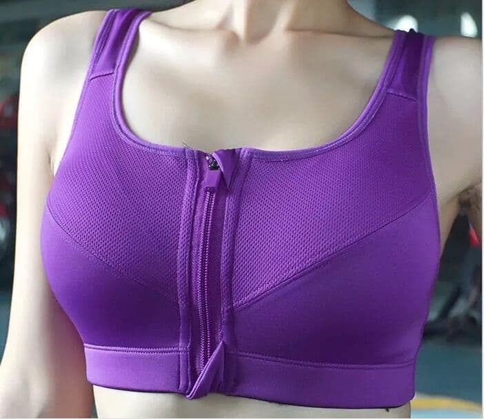 image-Large size front zipper sports bra without rims gathered yoga fitness shockproof running ladies underwear beauty vest