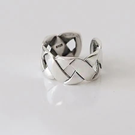 image-s925 sterling silver custom index finger ring female trendy Japanese and Korean ins wind simple woven open ring Korean jewelry