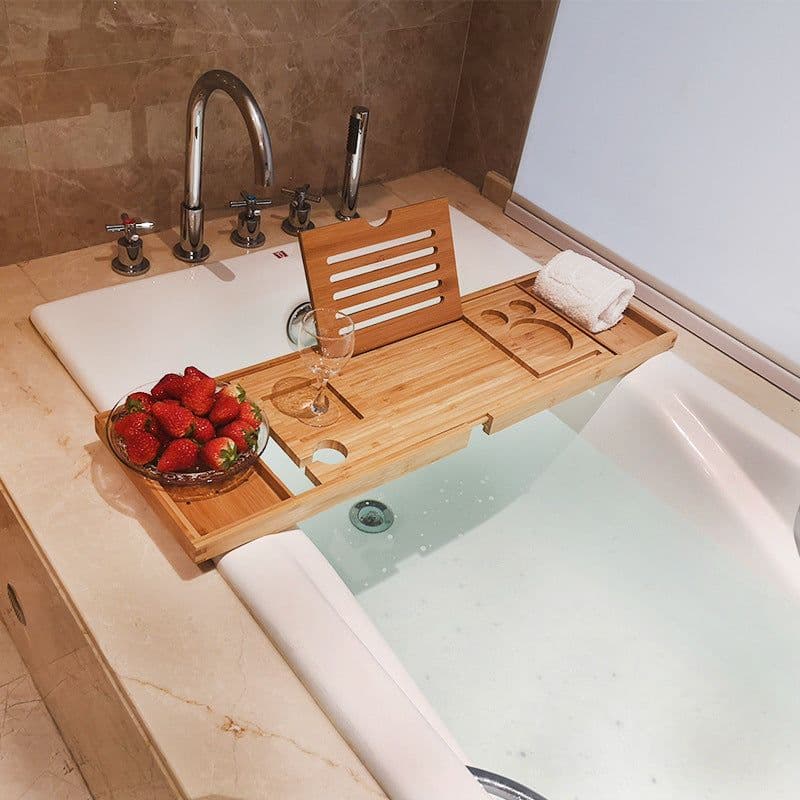 image-Bathtub Caddy Tray - Phone Tablet Holder