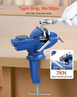 image-VEVOR Bench Vise, 3 Inch, Portable Workbench Vice with 360° Swivel Base, Quick Release Rotating Bench Clamp, Raised Base, Cast Iron Construction, for Woodworking, Metalworking, Drilling, and Cutting