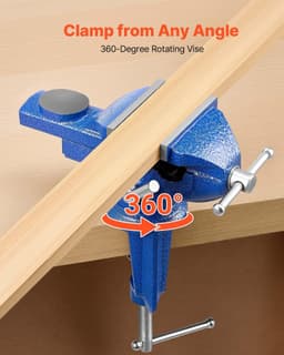 image-VEVOR Bench Vise, 3 Inch, Portable Workbench Vice with 360° Swivel Base, Quick Release Rotating Bench Clamp, Raised Base, Cast Iron Construction, for Woodworking, Metalworking, Drilling, and Cutting