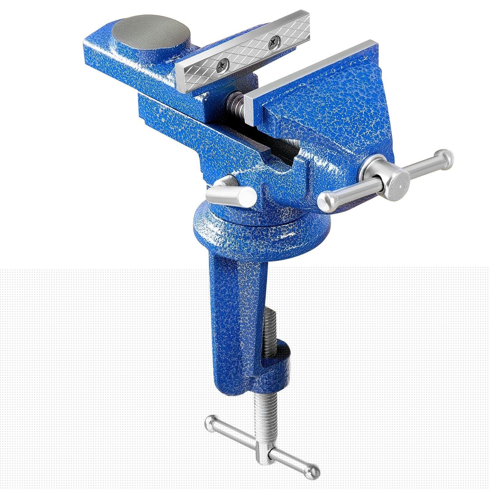 image-VEVOR Bench Vise, 3 Inch, Portable Workbench Vice with 360° Swivel Base, Quick Release Rotating Bench Clamp, Raised Base, Cast Iron Construction, for Woodworking, Metalworking, Drilling, and Cutting