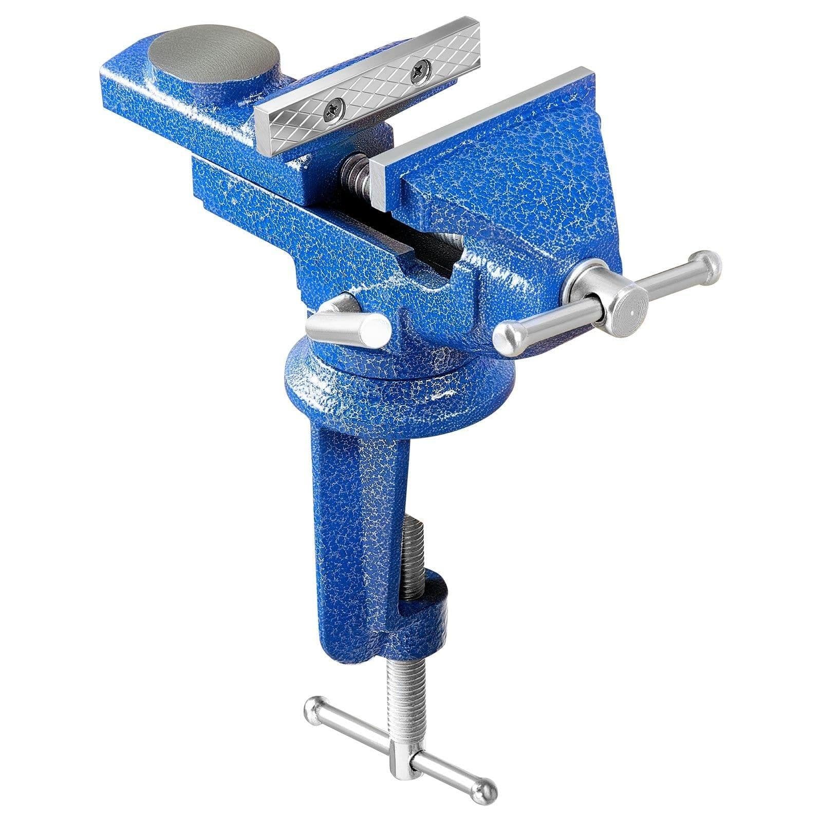 image-VEVOR Bench Vise, 3 Inch, Portable Workbench Vice with 360° Swivel Base, Quick Release Rotating Bench Clamp, Raised Base, Cast Iron Construction, for Woodworking, Metalworking, Drilling, and Cutting