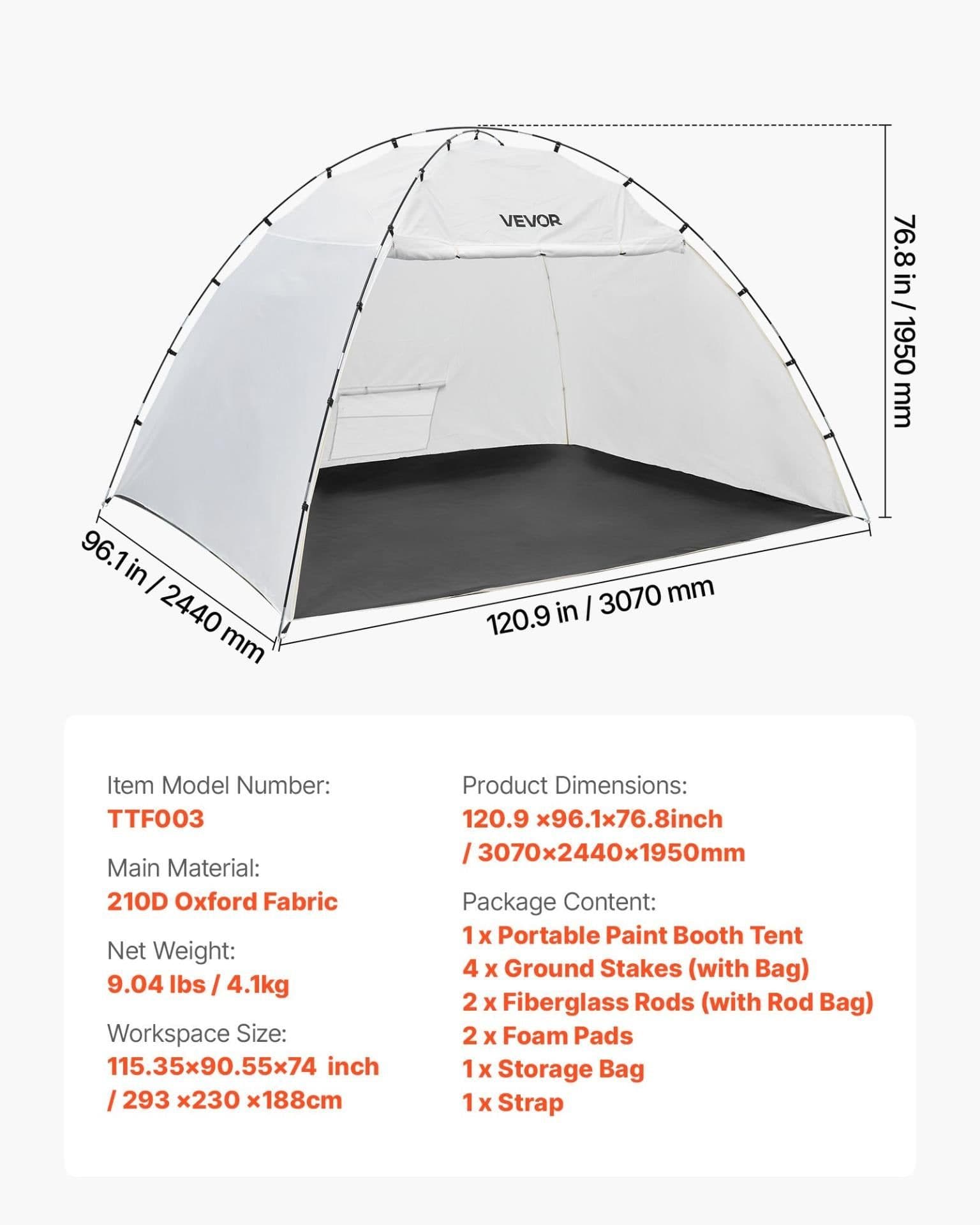 image-VEVOR Portable Paint Booth Tent, 115.35 x 90.55 x 74 inch Painting Tent Station, Spray Shelter with Built-in Floor & Mesh Screen, Large Space, Oxford Spray Painting Tents for Cupboard, Chairs, Tables