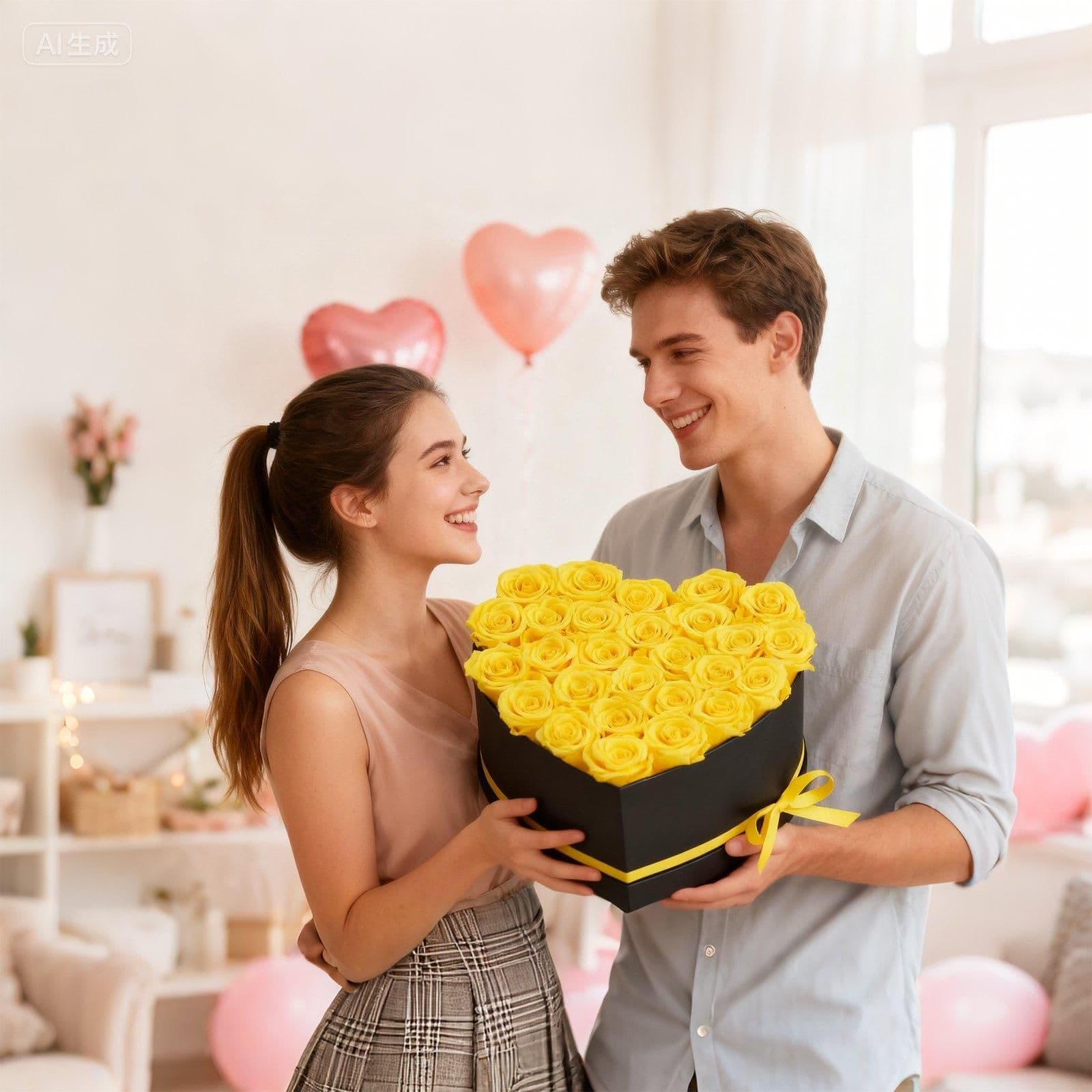 image-VEVOR Forever Flowers, 27 Preserved Roses in a Heart Shape Box, Eternal Flowers Immortal Bouquet Birthday Present for Women Her Wife Mothers, Anniversary, Valentine's Day,Christmas, Yellow