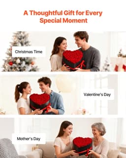 image-VEVOR Forever Flowers, 50 Preserved Roses in a Heart Shape Box, Eternal Flowers Immortal Bouquet Birthday Present for Delivery Prime Women Her Wife Mothers, Anniversary, Valentine's Day,Christmas, Red