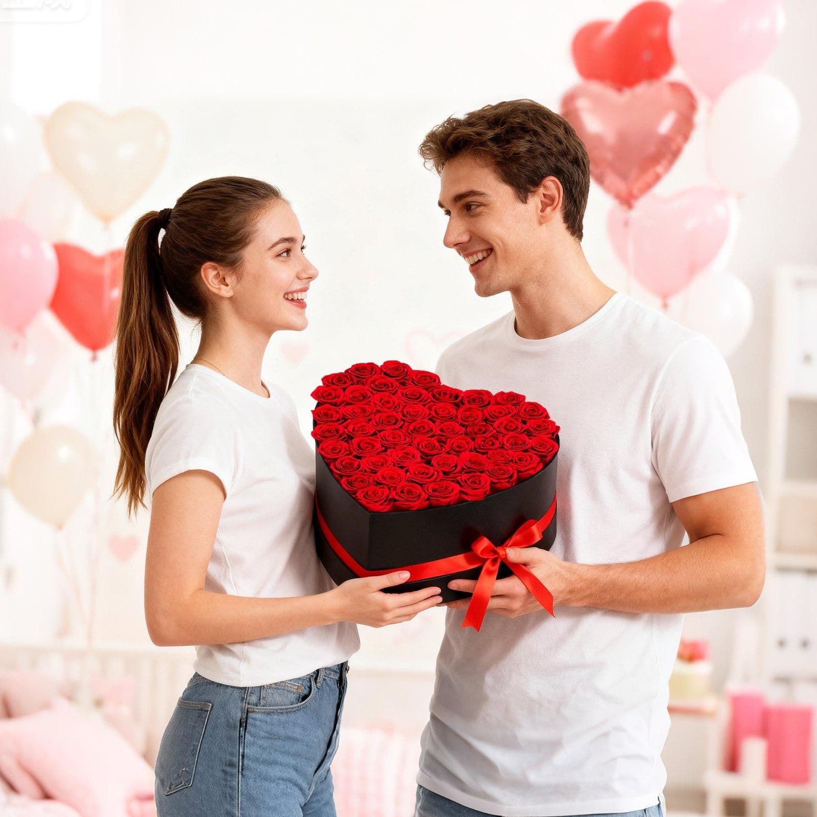 image-VEVOR Forever Flowers, 50 Preserved Roses in a Heart Shape Box, Eternal Flowers Immortal Bouquet Birthday Present for Delivery Prime Women Her Wife Mothers, Anniversary, Valentine's Day,Christmas, Red