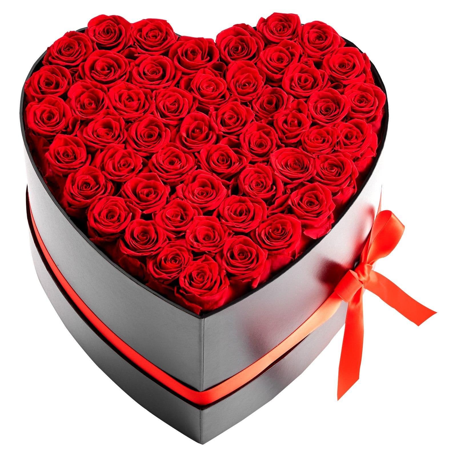image-VEVOR Forever Flowers, 50 Preserved Roses in a Heart Shape Box, Eternal Flowers Immortal Bouquet Birthday Present for Delivery Prime Women Her Wife Mothers, Anniversary, Valentine's Day,Christmas, Red