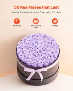 image-VEVOR Forever Flowers, 50 Preserved Roses in a Box, Eternal Flowers Immortal Bouquet Birthday Present for Women Her Wife Mothers, Anniversary, Valentine's Day,Christmas, Lavender Purple