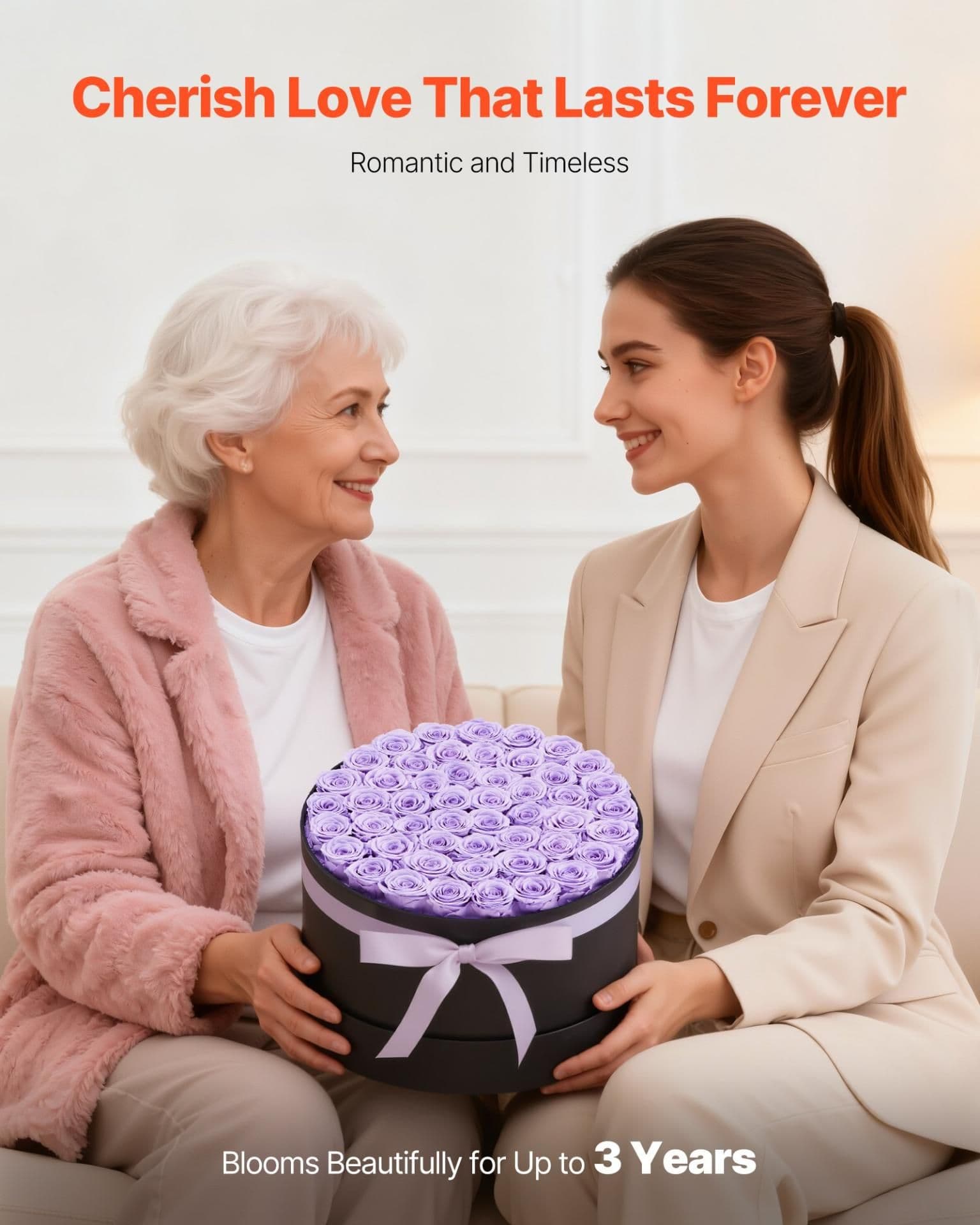 image-VEVOR Forever Flowers, 50 Preserved Roses in a Box, Eternal Flowers Immortal Bouquet Birthday Present for Women Her Wife Mothers, Anniversary, Valentine's Day,Christmas, Lavender Purple