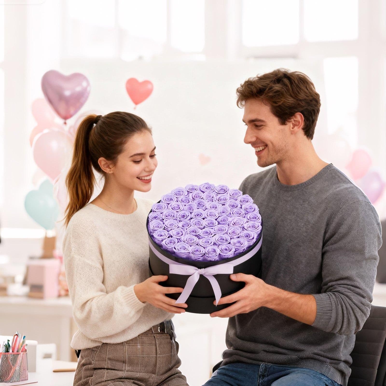 image-VEVOR Forever Flowers, 50 Preserved Roses in a Box, Eternal Flowers Immortal Bouquet Birthday Present for Women Her Wife Mothers, Anniversary, Valentine's Day,Christmas, Lavender Purple