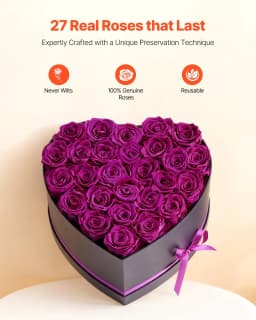 image-VEVOR Forever Flowers, 27 Preserved Roses in Heart Shape Box, Eternal Flowers Immortal Bouquet Birthday Present for Women Her Wife Mothers, Anniversary, Valentine's Day,Christmas, Purple