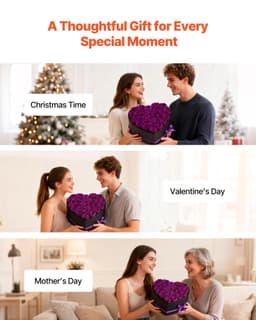 image-VEVOR Forever Flowers, 27 Preserved Roses in Heart Shape Box, Eternal Flowers Immortal Bouquet Birthday Present for Women Her Wife Mothers, Anniversary, Valentine's Day,Christmas, Purple