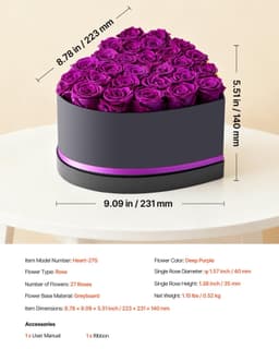 image-VEVOR Forever Flowers, 27 Preserved Roses in Heart Shape Box, Eternal Flowers Immortal Bouquet Birthday Present for Women Her Wife Mothers, Anniversary, Valentine's Day,Christmas, Purple