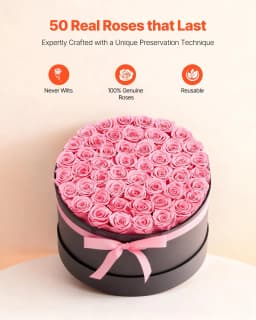 image-VEVOR Forever Flowers, 50 Preserved Roses in a Box, Eternal Flowers Immortal Bouquet Birthday Present for Delivery Prime Women Her Wife Mothers, Anniversary, Valentine's Day,Christmas, Sweet Pink