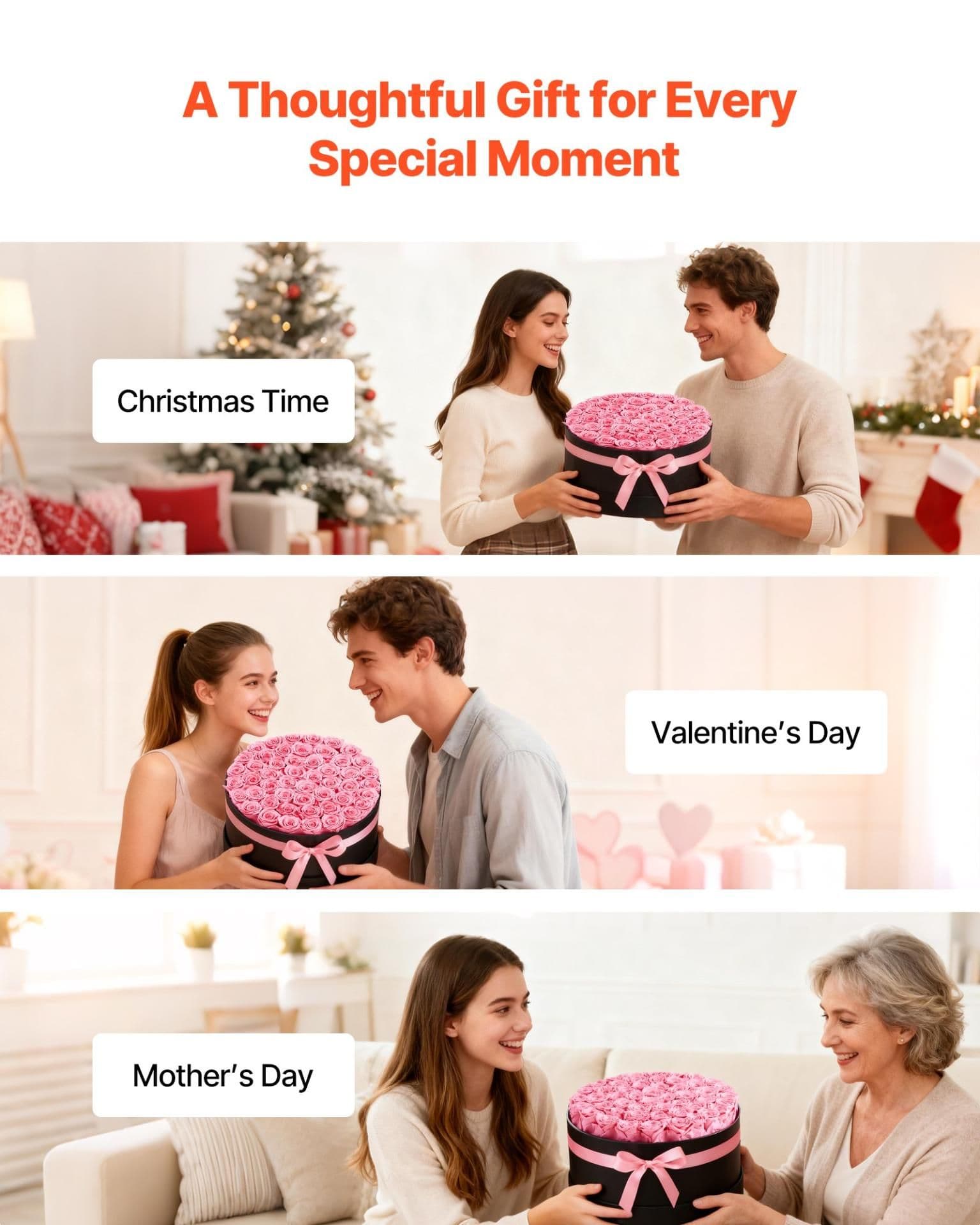 image-VEVOR Forever Flowers, 50 Preserved Roses in a Box, Eternal Flowers Immortal Bouquet Birthday Present for Delivery Prime Women Her Wife Mothers, Anniversary, Valentine's Day,Christmas, Sweet Pink