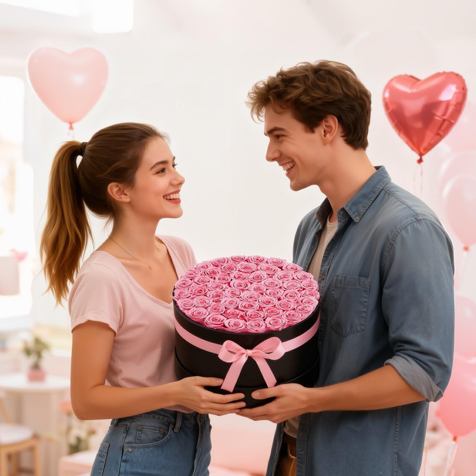 image-VEVOR Forever Flowers, 50 Preserved Roses in a Box, Eternal Flowers Immortal Bouquet Birthday Present for Delivery Prime Women Her Wife Mothers, Anniversary, Valentine's Day,Christmas, Sweet Pink