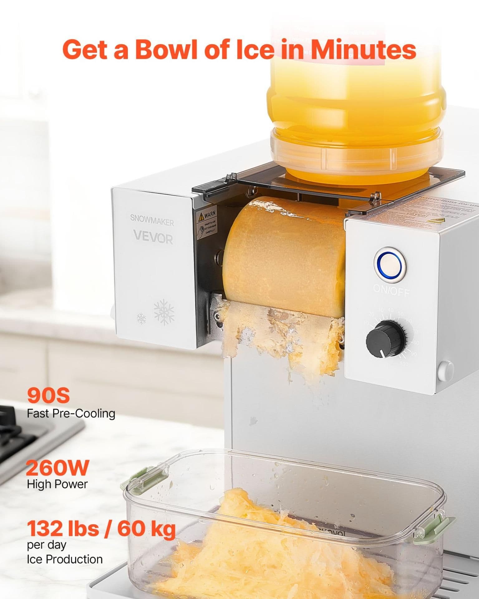 image-VEVOR Snowflake Ice Machine, 132LBS/24H Snowflake Ice Maker, Ice-Shaver Machine with Stainless Steel Blade, Electric Snow Cone Maker with 0.48Gal Tank, 90S Fast Pre-Cooling, for Home & Small Gathering