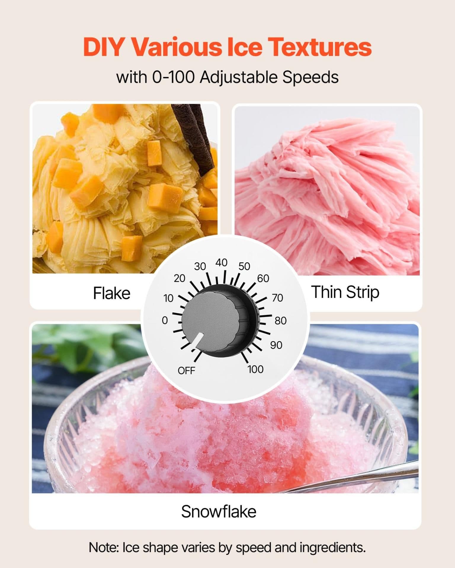 image-VEVOR Snowflake Ice Machine, 132LBS/24H Snowflake Ice Maker, Ice-Shaver Machine with Stainless Steel Blade, Electric Snow Cone Maker with 0.48Gal Tank, 90S Fast Pre-Cooling, for Home & Small Gathering